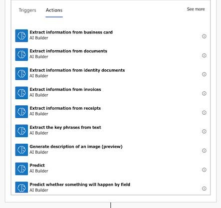 The actions available in AI Builder 2