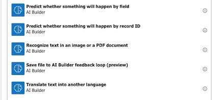 The actions available in AI Builder